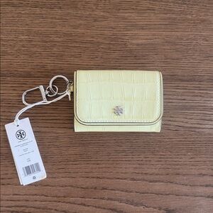 Tory Burch Pastel Yellow Emerson Embossed Flap Card Case